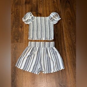 Japna Kids Striped 2-Piece Set - Smocked Crop Top & Shorts - Size 10